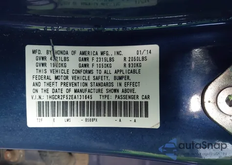 2014 Honda Accord Sport z USA, uszkodzony, nr VIN 1HGCR2F52EA131645